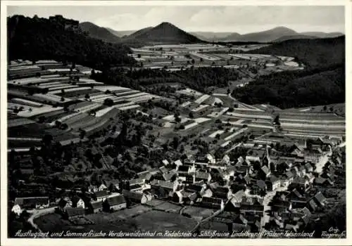 Ak Vorderweidenthal in der Pfalz, Fliegeraufnahme mit Ort, Rödelstein, Schlossruine Lindelbrunn