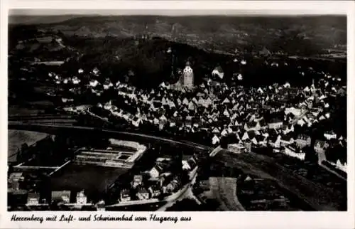 Ak Herrenberg Böblingen, Panorama, Schwimmbad, Fliegeraufnahme