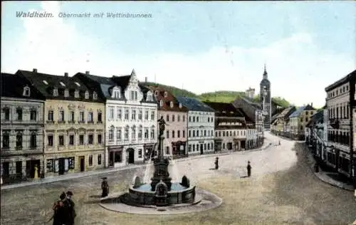 Ak Waldheim in Sachsen, Obermarkt, Wettinbrunnen