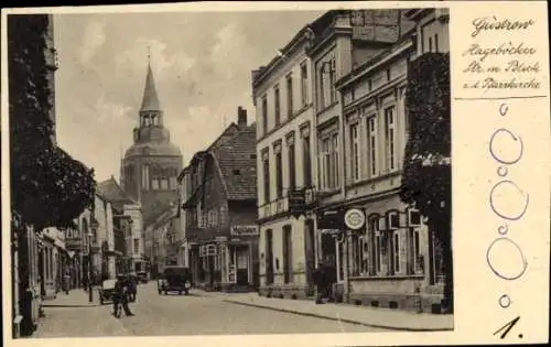 Ak Güstrow in Mecklenburg, Hageböcker Str. und Pfarrkirche