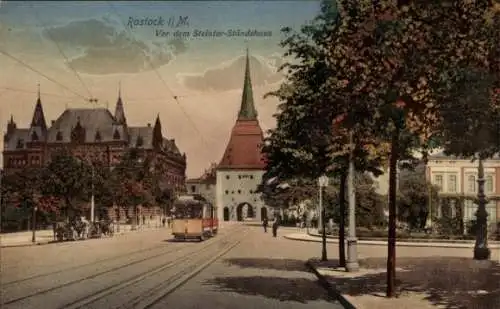 Ak Hansestadt Rostock, Steintor, Ständehaus, Straßenbahn