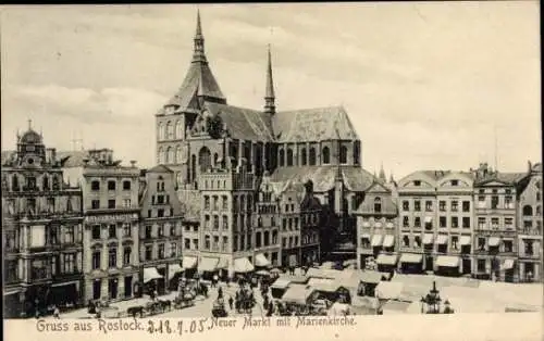 Ak Hansestadt Rostock, Neuer Markt und Marienkirche