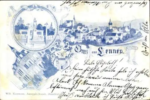 Litho Lennep Remscheid im Bergischen Land, Gesamtansicht, Denkmal, Rathaus