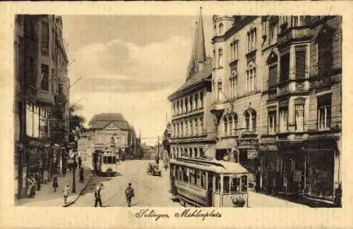 Ak Solingen im Bergischen Land, Mühlenplatz, Straßenbahnen