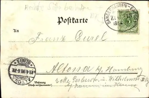 Litho Artern an der Unstrut, Weinberg Aussichtsturm, Bismarckplatz, Leipziger Straße, Kriegerdenkmal