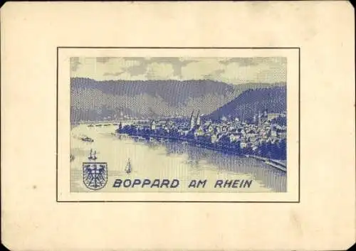 Seiden Ak Boppard am Rhein, Gesamtansicht, Wappen, 1937