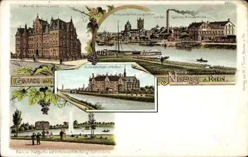 Litho Neuss am Rhein, Erzbischöfliches Kirchen-Convict, Stadtgarten, Gymnasium