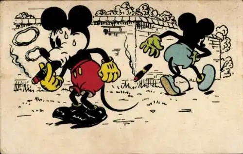 Ak Walt Disney, Micky Maus, Wer's Rauchen nicht vertragen kann