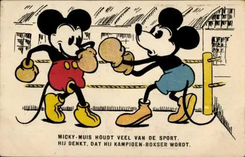 Ak Walt Disney, Micky Maus, Boxkampf