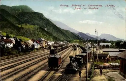 Ak Jesenice Aßling Slowenien, Krain, Bahnhof, Karawanken