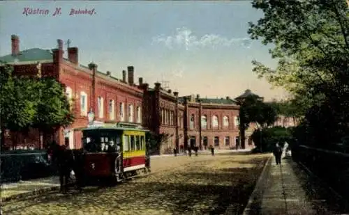 Ak Kostrzyn nad Odrą Cüstrin Küstrin Ostbrandenburg, Bahnhof, Pferdebahn