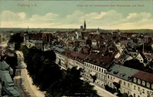 Ak Freiberg in Sachsen, Gesamtansicht, Jakobikirche, Hornstraße