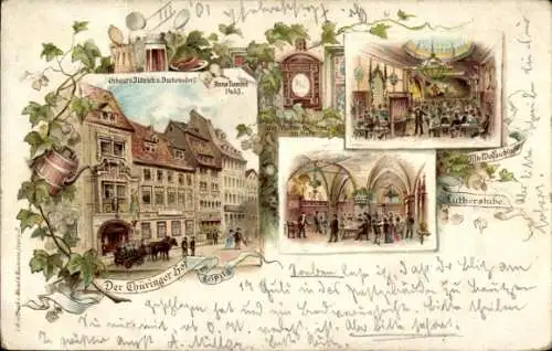 Litho Leipzig in Sachsen, Thüringer Hof, Lutherstube, Wolfsschlucht