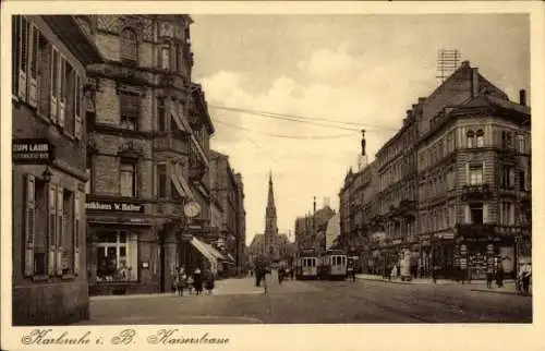 Ak Karlsruhe in Baden, Kaiserstraße, Restaurant zum Laub, Musikhaus von W. Halter