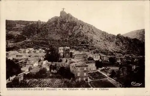 Ak Saint Guilhem le Désert Hérault, Vue Generale cote Nord et Chateau