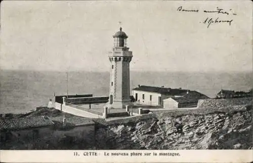 Ak Cette Hérault, vue générale du nouveau phare sur la montagne