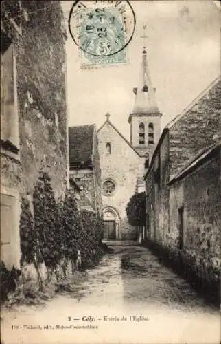 Ak Cély Seine et Marne, Kirche, Eingang