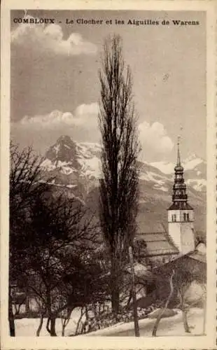 Ak Combloux Haute Savoie, Der Glockenturm, die Aiguilles de Warens