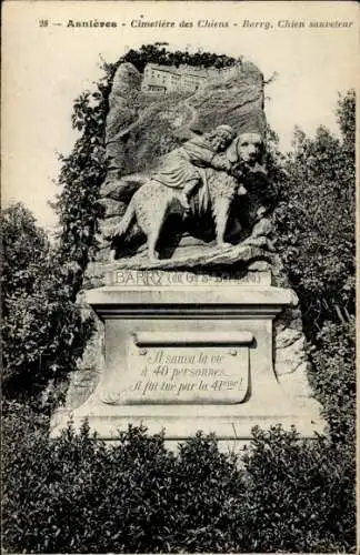 Ak Asnières sur Seine Hauts-de-Seine, Innenraum des Hundefriedhofs, Barry, Rettungshund