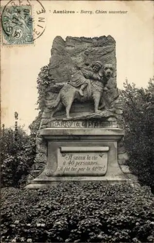 Ak Asnières sur Seine Hauts-de-Seine, Hundefriedhof, Barry, Rettungshund