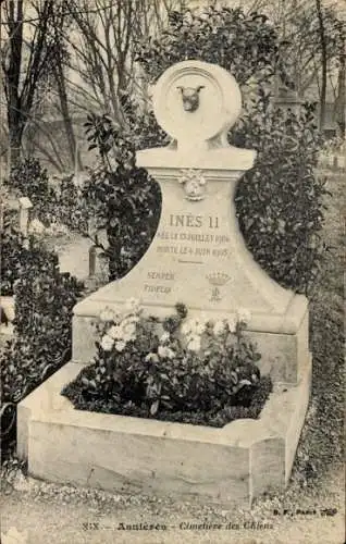 Ak Asnières sur Seine Hauts-de-Seine, Hundefriedhof, Grabstein