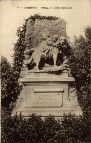 Ak Asnières sur Seine Hauts de Seine, Innenraum des Hundefriedhofs, Barry, der Rettungshund