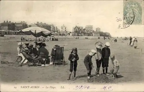 Ak Saint Aubin sur Mer Calvados, Strand