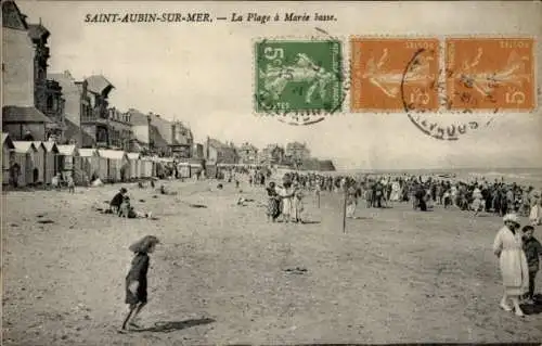 Ak Saint Aubin sur Mer Calvados, La Plage a Maree basse