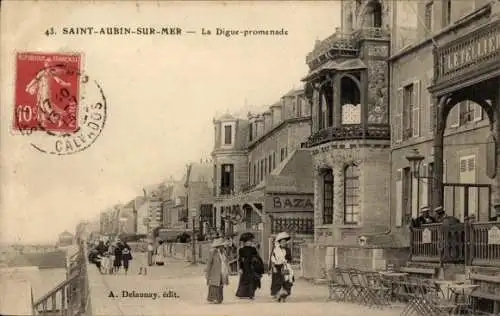 Ak Saint Aubin sur Mer Calvados, La Digue Promenade