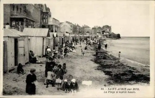 Ak Saint Aubin sur Mer Calvados, La Plage a maree haute