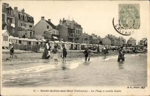 Ak Saint Aubin sur Mer Calvados, La Plage a maree haute