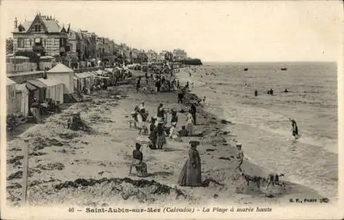 Ak Saint Aubin sur Mer Calvados, La Plage a maree haute