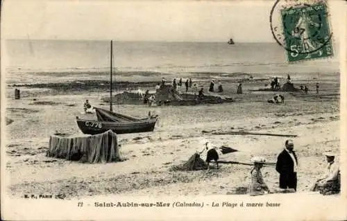 Ak Saint Aubin sur Mer Calvados, La Plage a maree basse