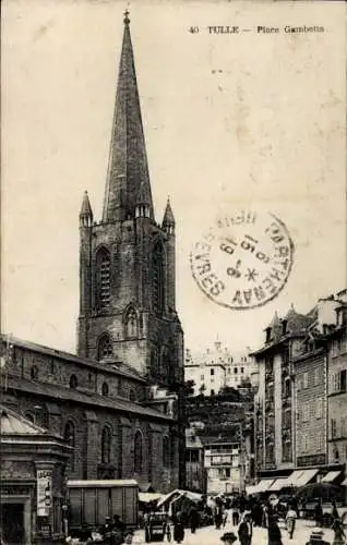 Ak Tulle Corrèze, Place Gambetta, Kirche