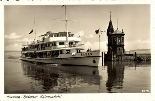 Ak Konstanz am Bodensee, Hafeneinfahrt, Schiff Baden, Turm