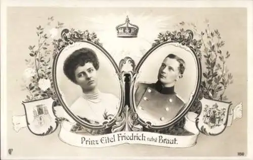 Wappen Ak Eitel Friedrich Prinz von Preußen, Sophie Charlotte von Oldenburg, Portraits