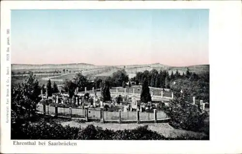 Ak Saarbrücken im Saarland, Blick auf das Ehrental, Grabmale, Friedhof