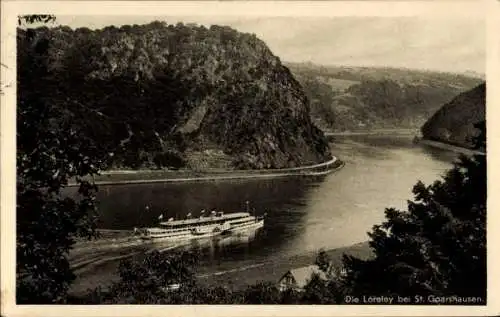 Ak Sankt Goarshausen am Rhein, Loreley, Dampferpartie