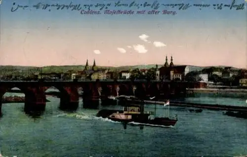 Ak Koblenz am Rhein, Moselbrücke, alte Burg