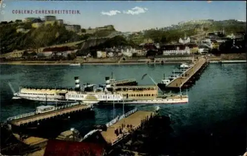 Ak Koblenz am Rhein, Ehrenbreitstein, Brücke, Schiff