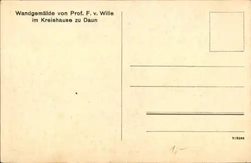 Künstler Ak Wille, F. v., Hillesheim Eifel, Panorama, Kirche, Wandgemälde Kreishaus zu Daun