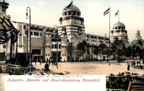 Ak Essen im Ruhrgebiet, Gebäude der Firma Krupp, Vorderansicht, Industrieausstellung Düsseldorf