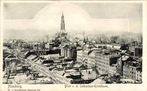 Ak Hamburg Mitte Altstadt, Totalansicht, Blick von Katharinenkirche, Hauptkirche St. Katharinen