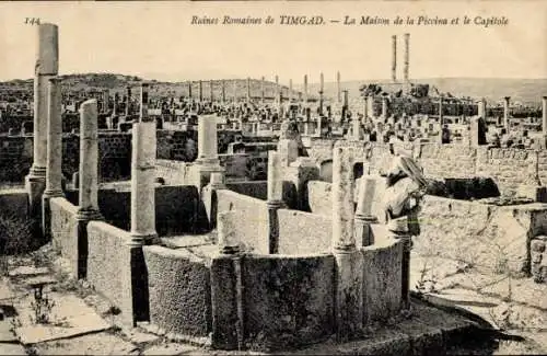 Ak Timgad Algerien, Römische Ruinen, Maison de la Piccina, Kapitol