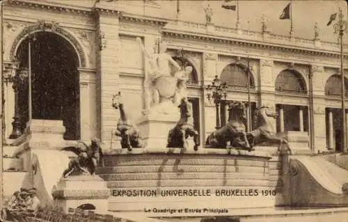 Ak Bruxelles Brüssel, Expo 1910, Quadriga am Haupteingang