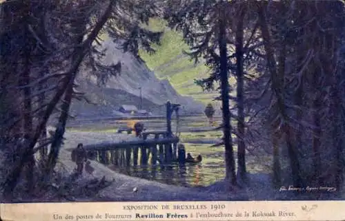 Künstler Ak Brüssel Ausstellung, Revillon Freres, Koksoak River, Pelzstation