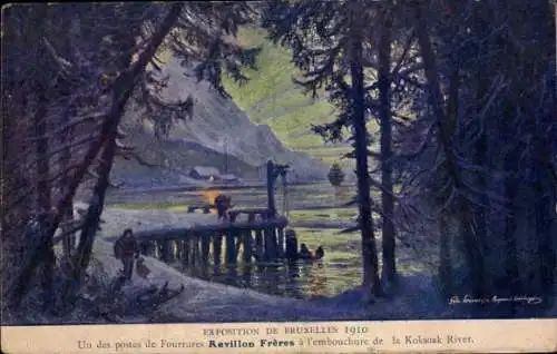 Künstler Ak Brüssel Ausstellung, Revillon Freres, Koksoak River, Pelzstation