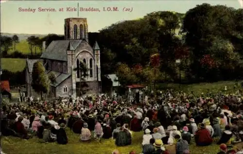 Ak Braddan Douglas Isle of Man Nordwestengland, Sonntagsgottesdienst, Kirche