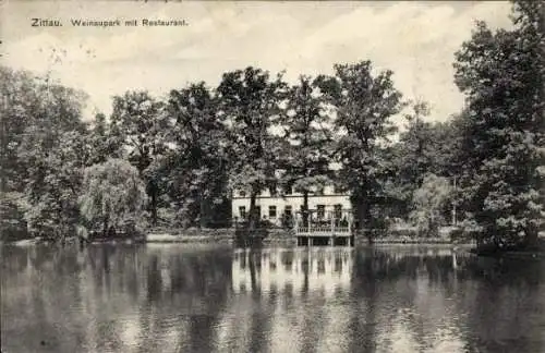 Ak Zittau in der Oberlausitz, Weinaupark mit Restaurant