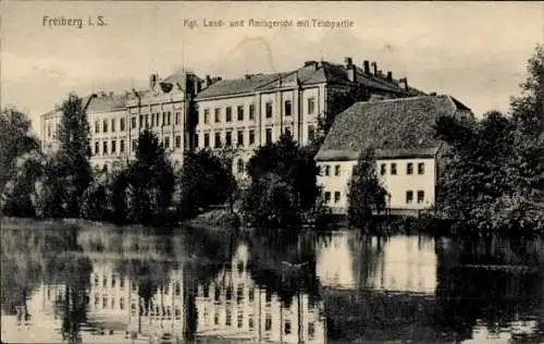 Ak Freiberg in Sachsen, Königl. Land- und Amtsgericht mit Teich